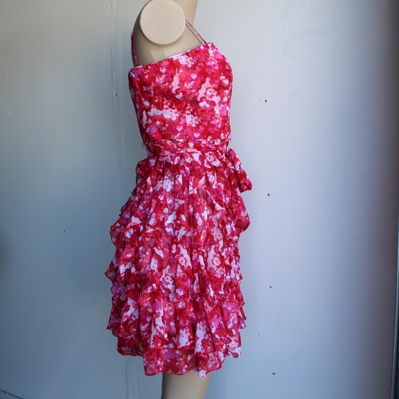 Red Pink White Ruffled Convertible Party Dress - Picture 3 of 6